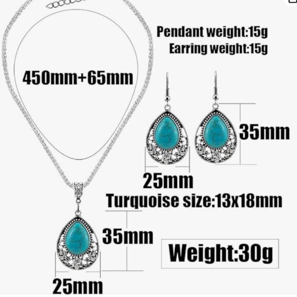 Turquoise Pendant Necklace Earring Set - Picture 3 of 7
